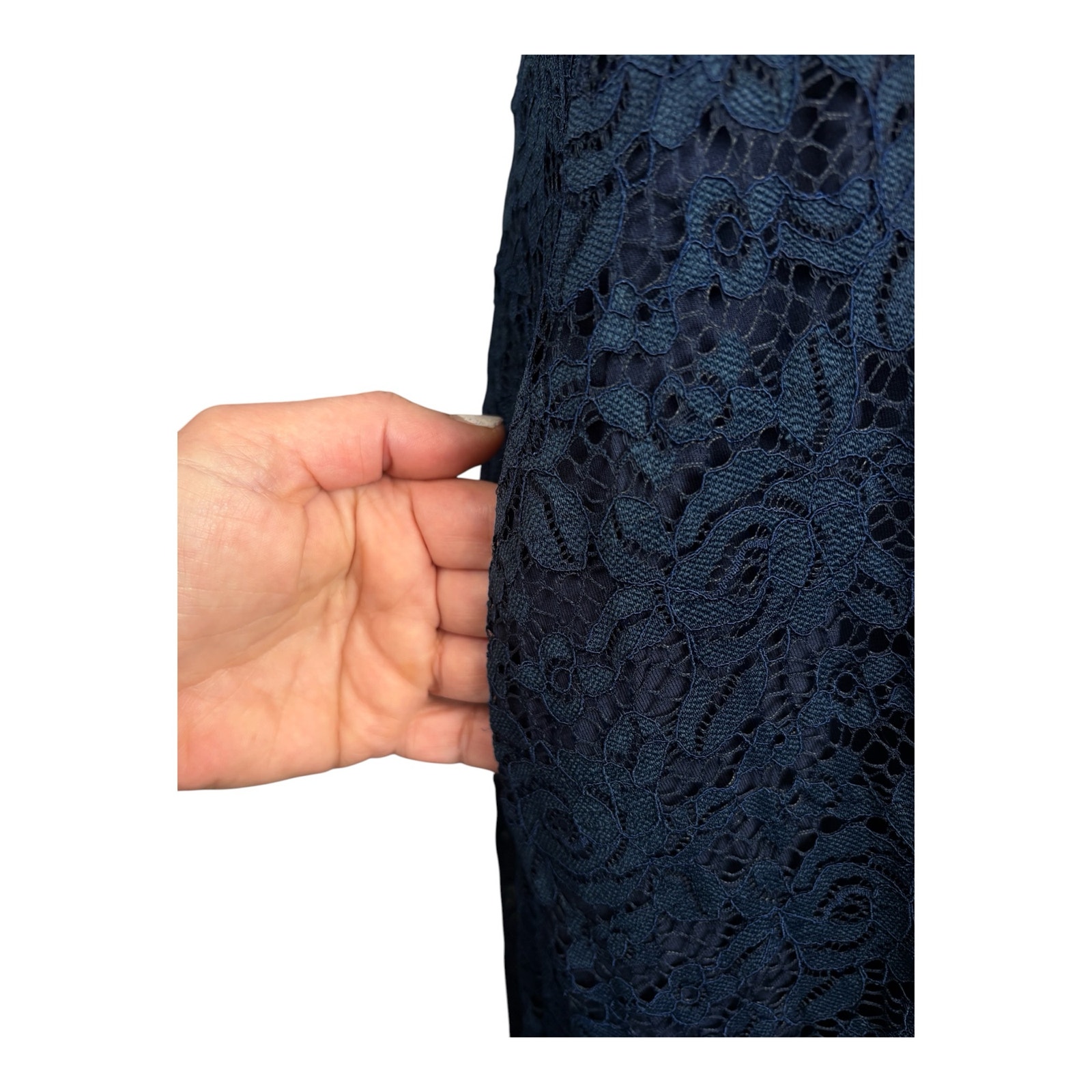 Nwt Nom Maternity Lucia Off-The-Shoulder Lace Midi Dress Women’s Large Navy Blue — image 4 of 8